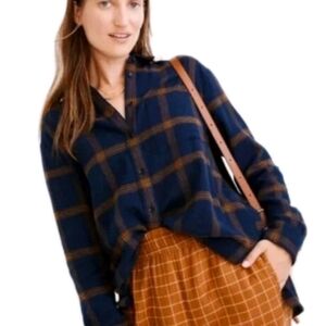 Madewell Flannel Oversized Ex Boyfriend Shirt Forbell Plaid Blue Size XXS NEW